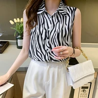 womens shirt pattern blouses for women sleeveless shirt polo neck fashion office lady shirts top print woman tops and blouse