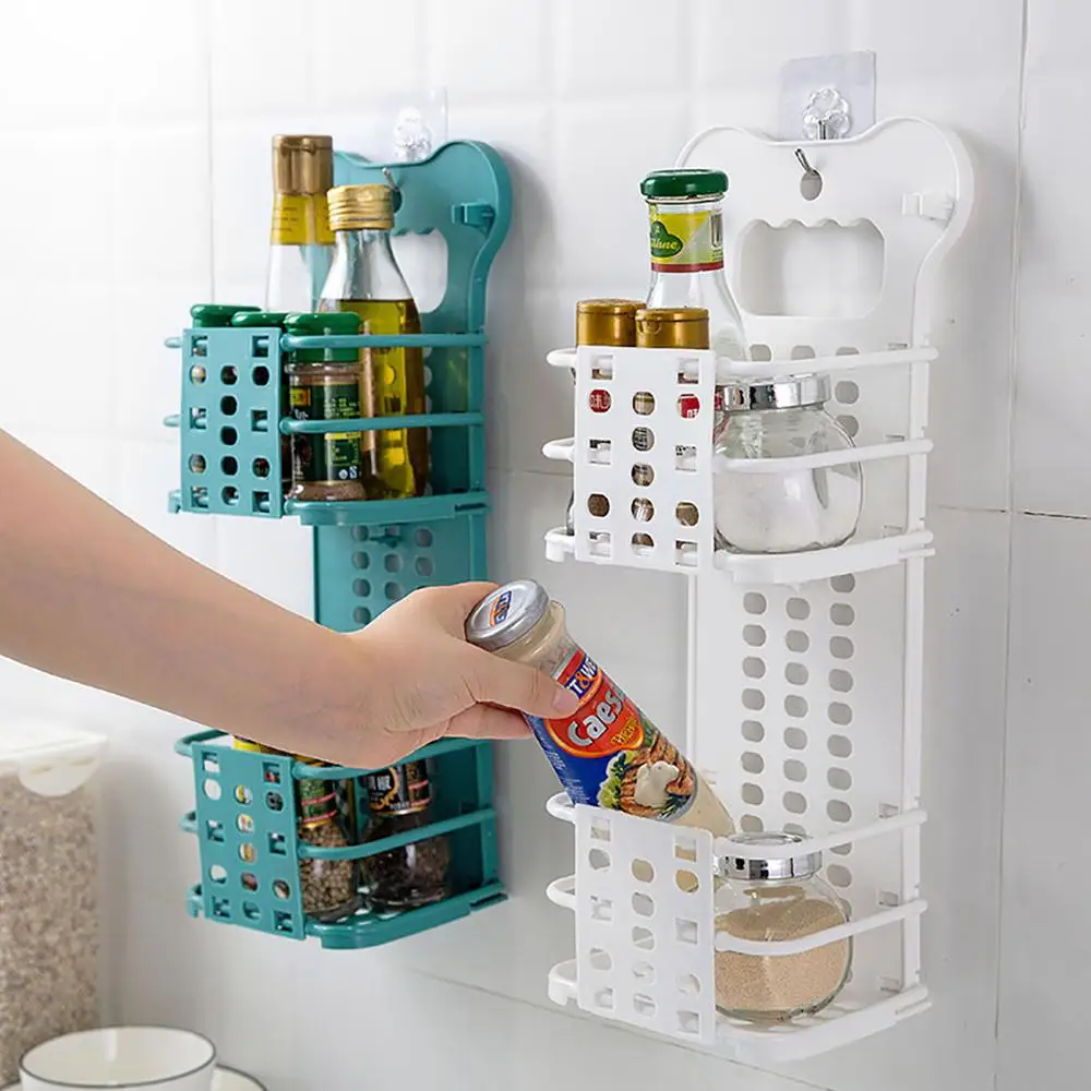 

Double Layers Foldable Storage Basket Kitchen Spice Jar Hanging Basket Puch Free Bathroom Shower Makeup Orgainzer Space Save