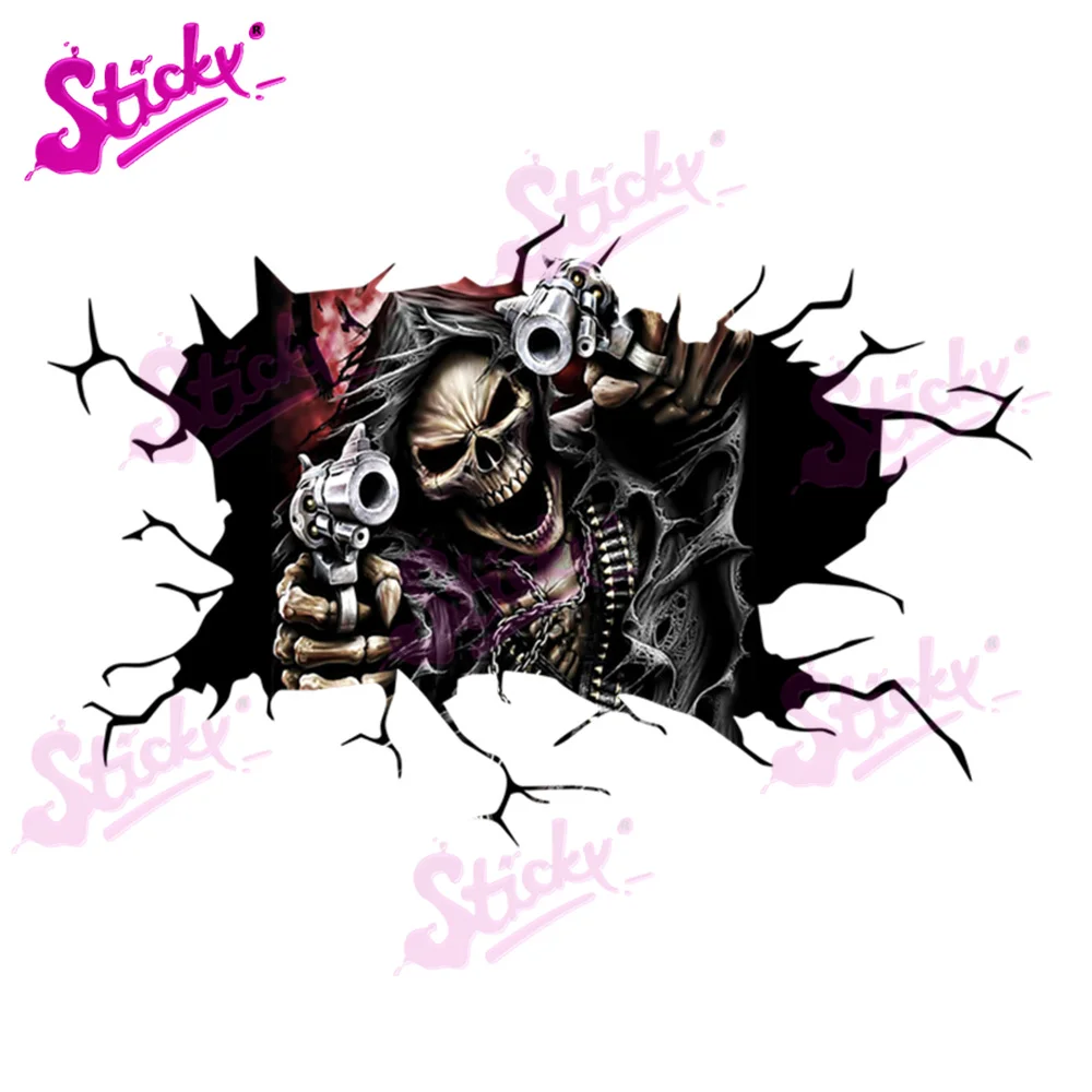 

STICKY 3D Horror Skeleton with A Gun Car Sticker Decal for Bicycle Motorcycle Accessories Laptop Helmet Trunk Wall Stickers