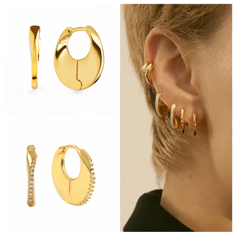 

Viny Smooth Diamond Inlaid Simple Lines Layers Earrings Pendientes 925 Sterling Silver Earrings For Women Earrings Hoops Jewelry