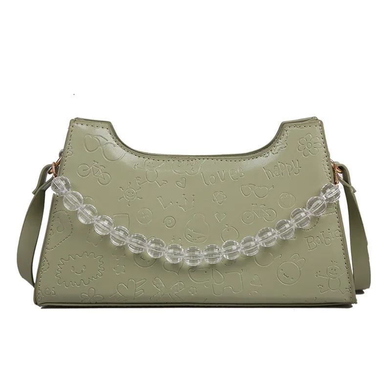 

Embossed Underarm Bag Handbag 2021 Simple Western Style Messenger Bag Pearl Portable Baguette