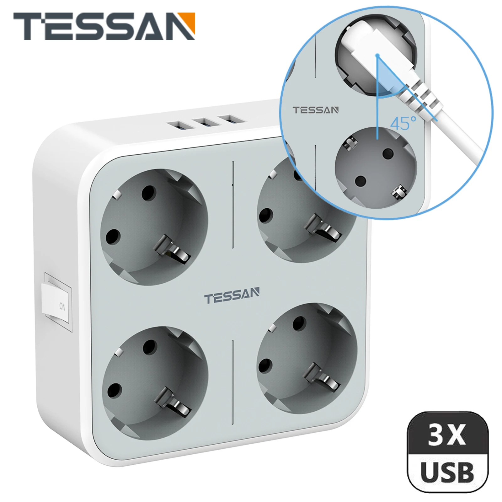TESSAN 1/4-Way Outlets Power Strip with 2/3 USB Ports (5V/2.4A) & On/Off Switch, EU Wall Socket Extender for Smartphone, Laptop