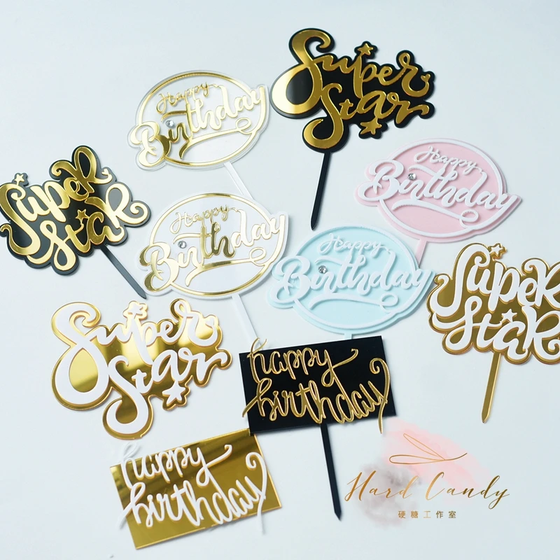 Или acrylique Oh becde rose jaune joyeux anniversaire gâteau Topper rond Диамант couronne cuisson Decoration font fournitures beau |