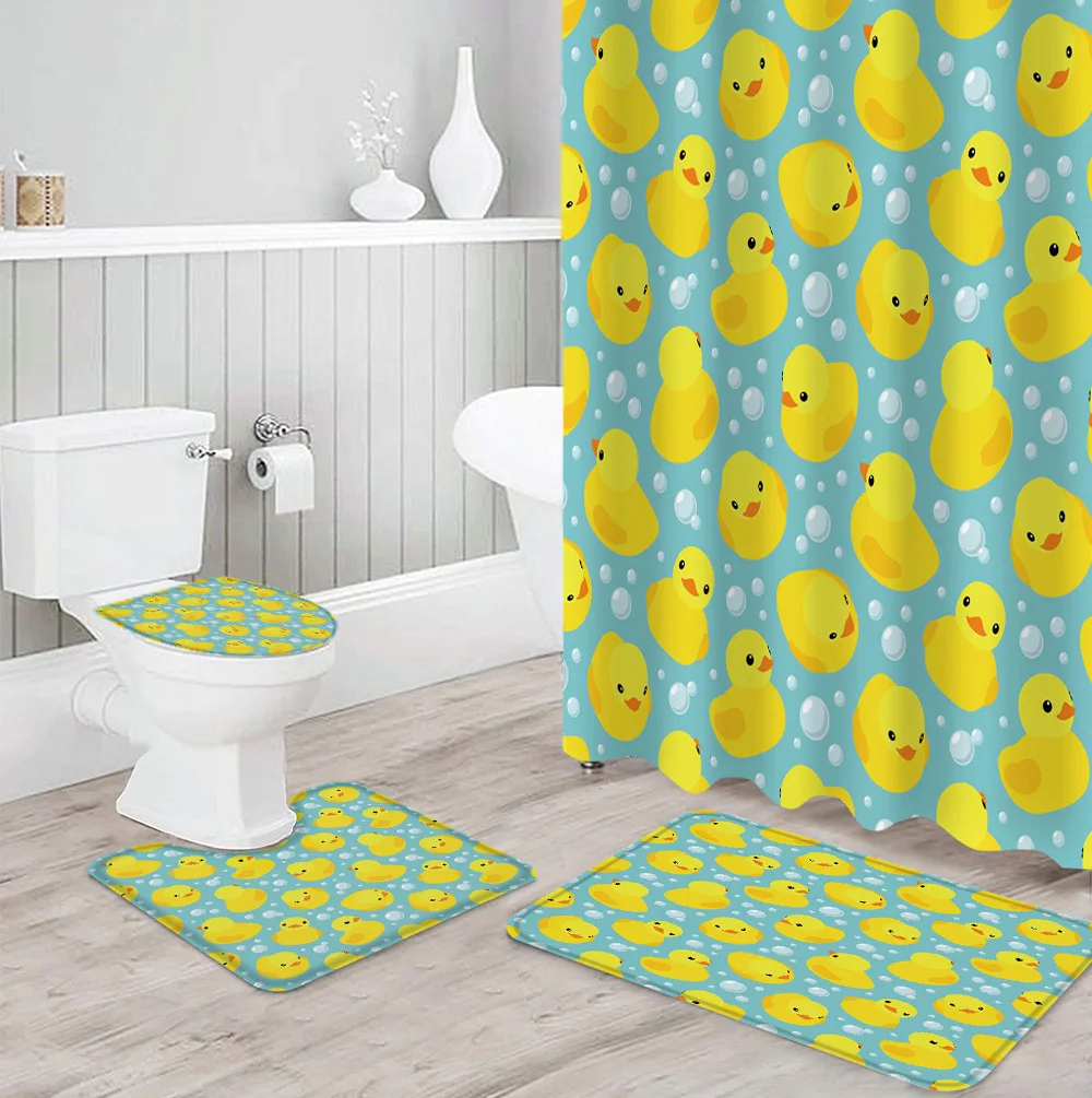 Занавеска для душа и ковер в ванную комнату набор с милым мультяшным