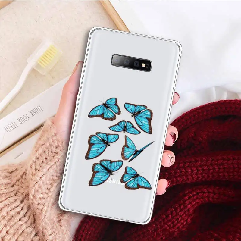 

Blue Butterfly Phone Case Transparent for samsung A 21s 50 71 S 8 9 20 note 10 20 plus ultra