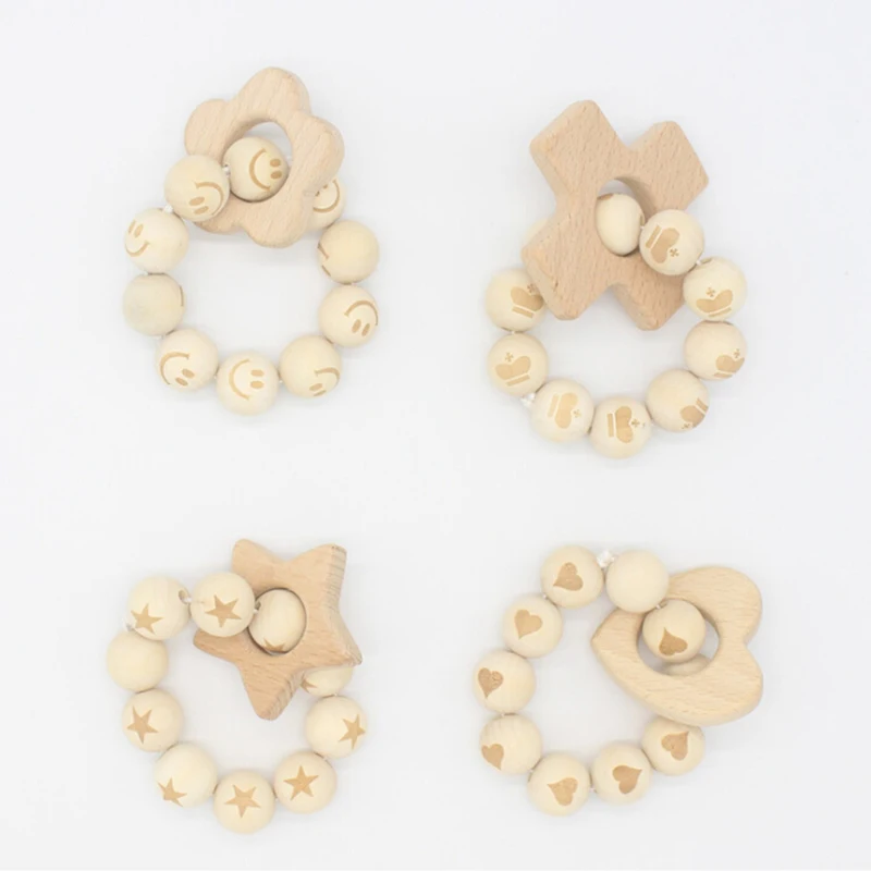 Baby Teether Beech Wooden Teether Baby Bead Teething Toy Teething Accessories Kids Teething Pendant Nursing Holder