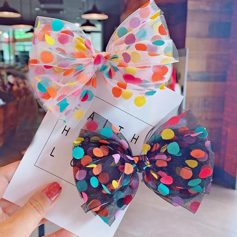 

2021 new Colorful Dot Mesh Hair Bows for Girls Multi-layer Kids Hair Clips Beautiful HairPin Handmade Hairgrips Hair Accessories