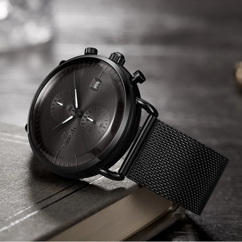

Luxury Brand Sport Watch Men Black Steel Military Quartz Wrist Watch Waterproof Date Clock Cool Chronograph Relogio Masculino