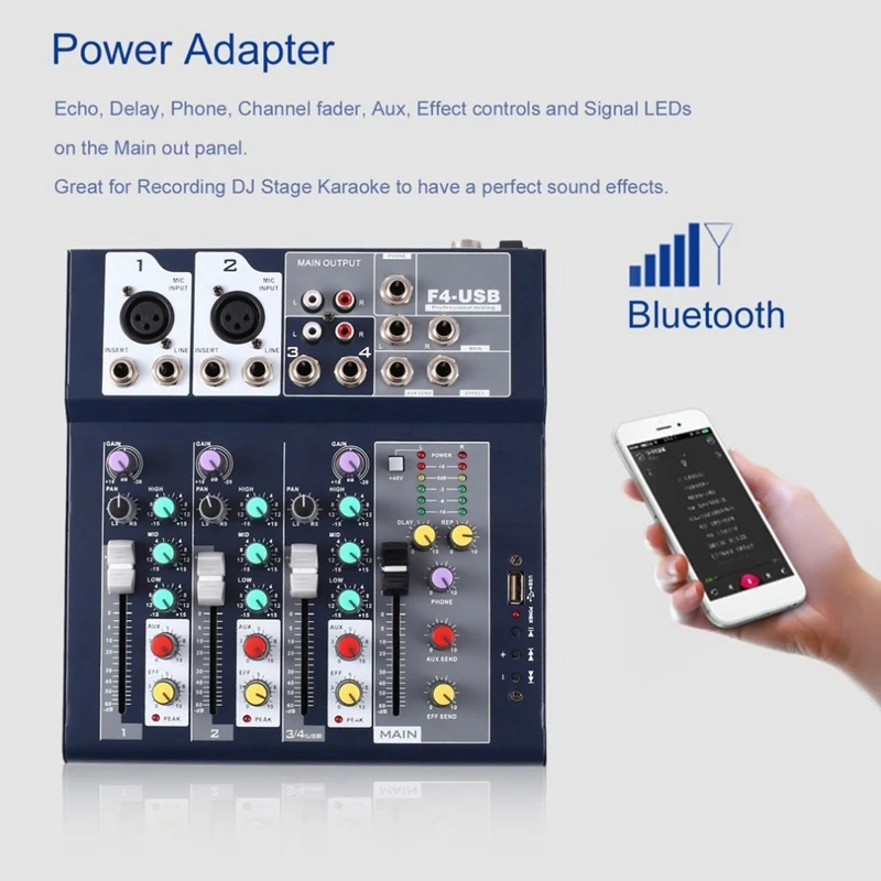 

F-4 4 Channel Mixing Studio o Sound Console Network Anchor Portable Mixing Device Vocal Effect Processor Eu Plug