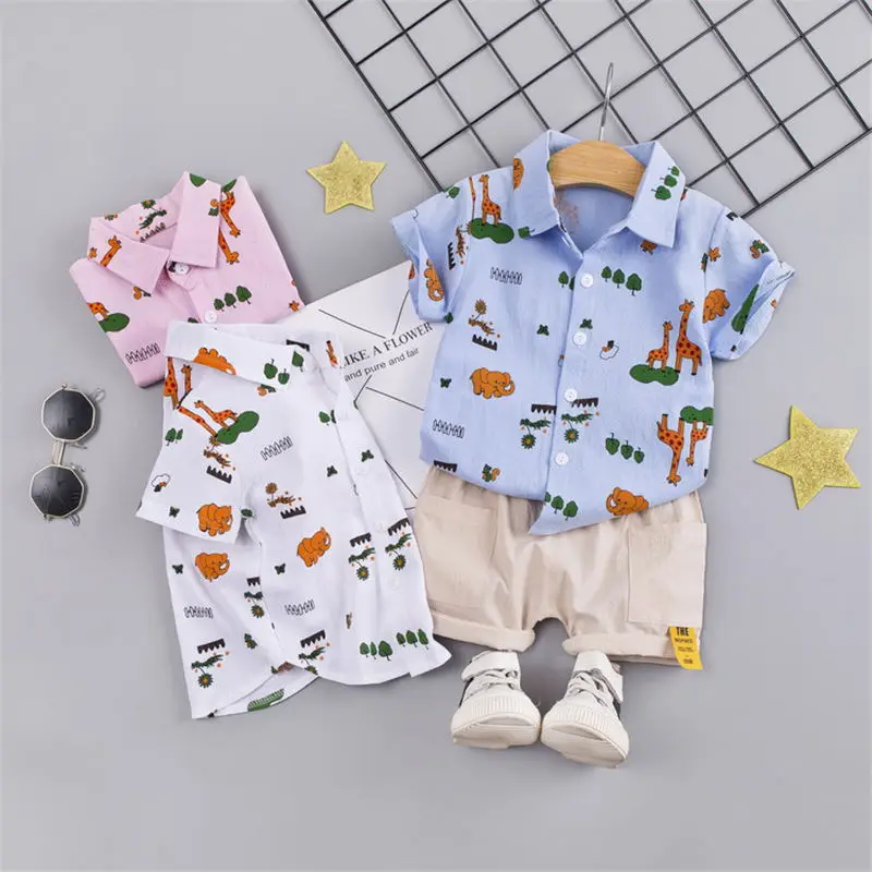 

New Summer Children Casual Clothing Suit Baby Boys Girls animal printe Shirt Shorts 2Pcs/sets Kids Infant Coat Toddler Clothes
