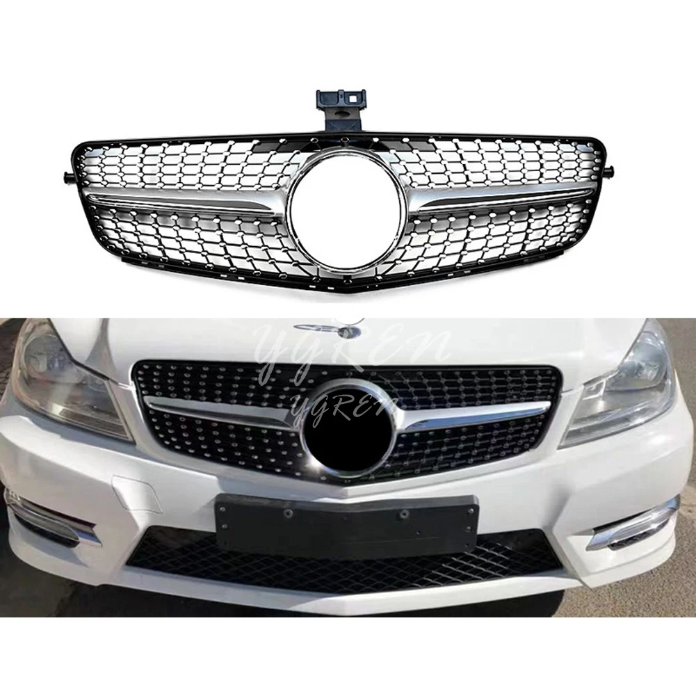 Решетка передняя черная/Серебристая для Mercedes Benz W204 2008 2009 2010 2011 2012 2013 2014 C|Гоночные