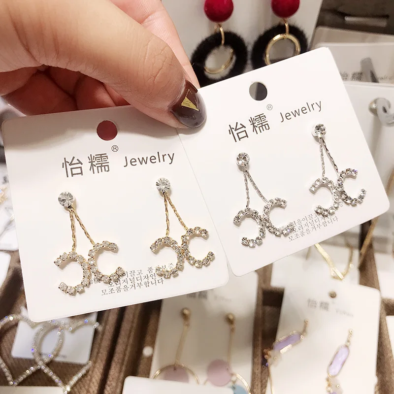 2019 модные двойные серьги с серебряной иглой и кристаллами летние