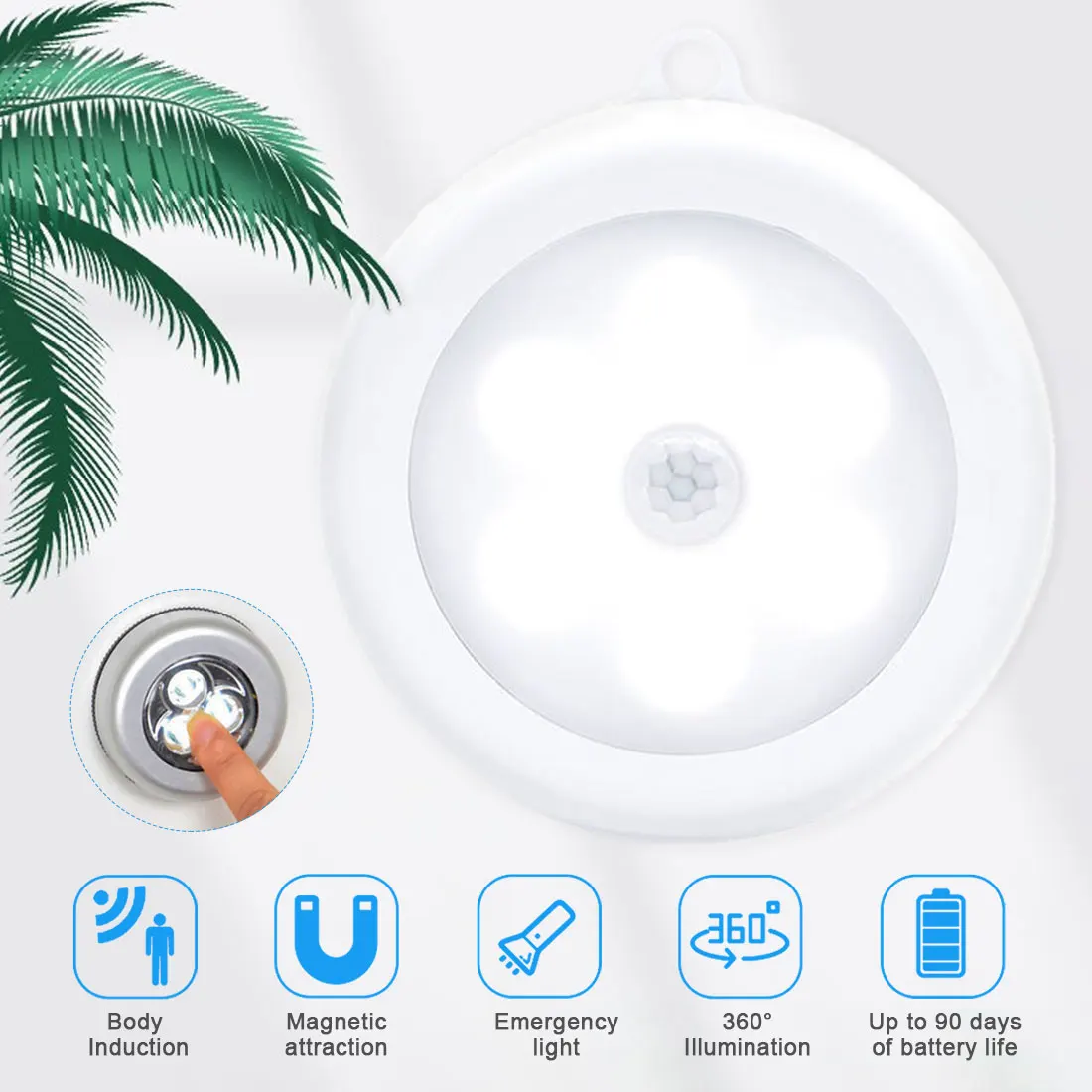 

PIR Motion Sensor LED Night Lights Wireless Magnetic Smart Cabinet Light Battery Powered Closet Bedroom Touch Control Wall Lamp