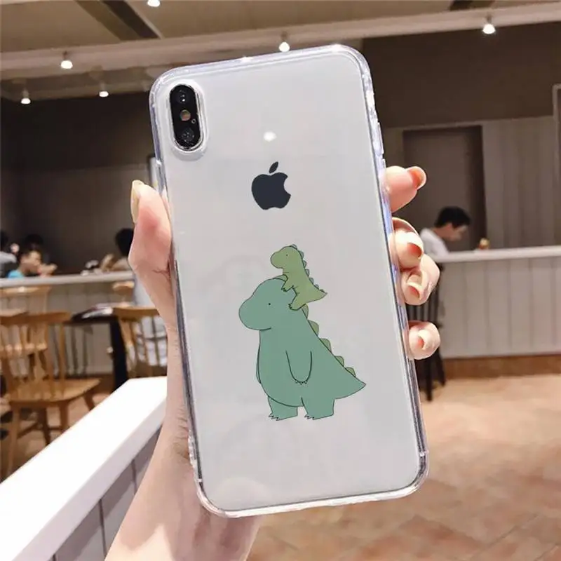 

Lovely cartoon Little dinosaur Phone Case Transparent for iPhone 6 7 8 11 12 s mini pro X XS XR MAX Plus