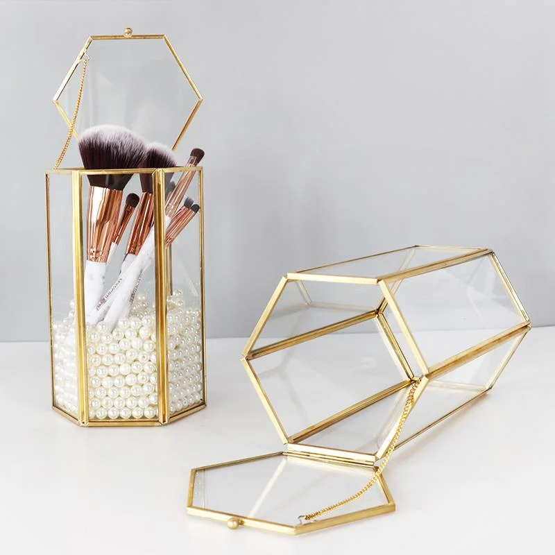 

Geometric Wrought Strip Of Copper Multifunctional Storage Box Table Decoration Hexagon Storage Bucket Decoration For Home Jar