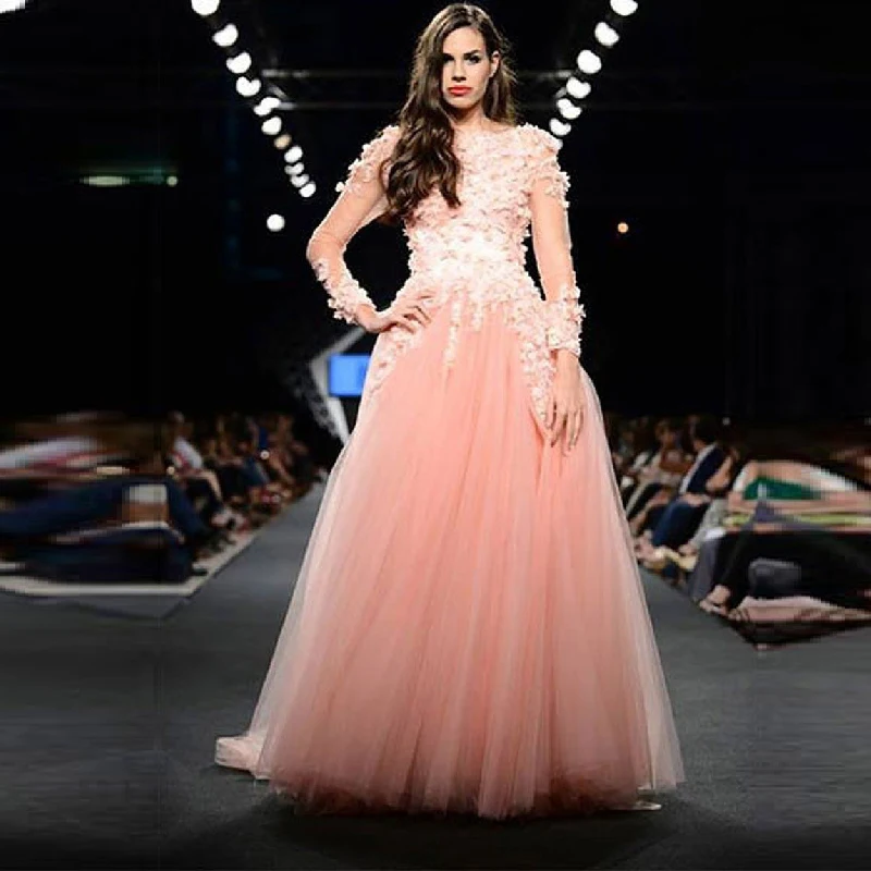 

Потрясающее красивое розовое платье с длинным рукавом, свадебное платье для выпускного вечера ручной работы, женское вечернее платье 2018, пл...