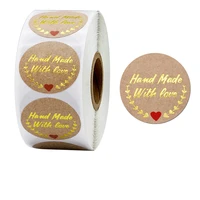 2021 1 inch 500 piecesroll kraft paper red heart label with hot stamping font baking gift card gift packaging sealing sticke