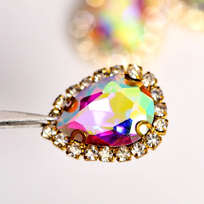 Стразы с прозрачными краями AB для пришивания 13x18 мм 20 шт.|sew on rhinestone|sew oncrystal clear ab |