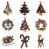 rinhoo vintage christmas tree brooch rhinestone flower bell elk brooches for women collar lapel pin decoration jewelry xmas gift