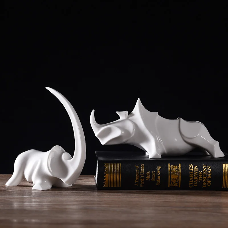 

Абстрактная фарфоровая фигурка носорога ручная работа керамика носороги миниатюрный Декор дикой природы сувенир подарок ремесло орнамент...