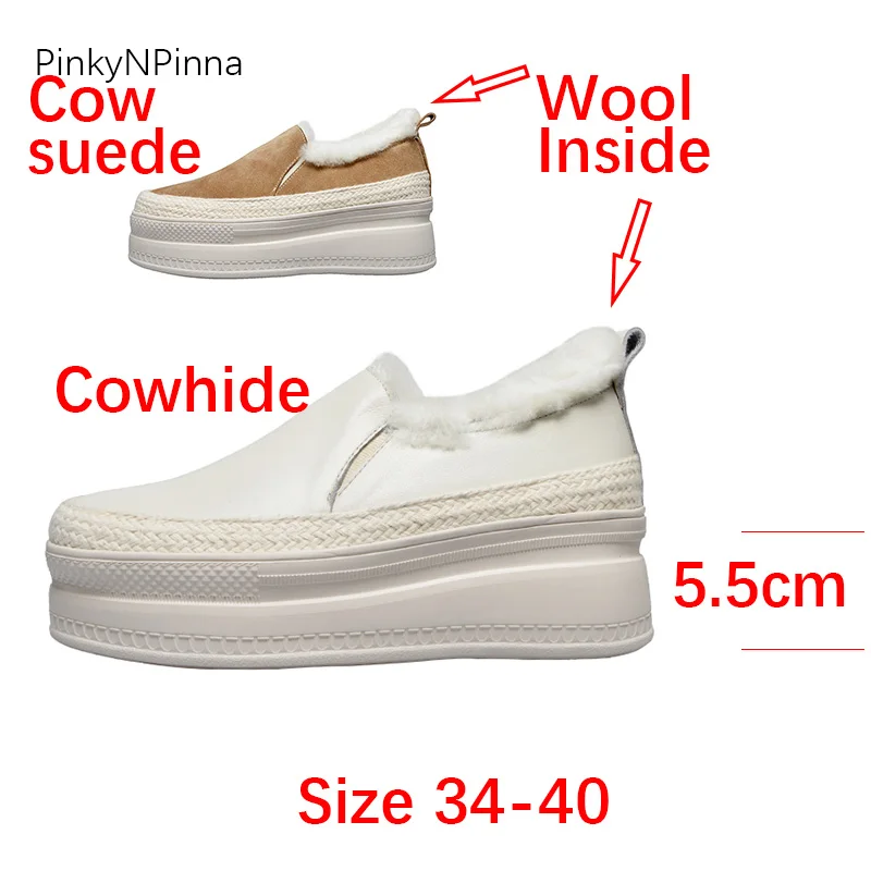 Милая женская зимняя повседневная обувь Теплые удобные лоферы из натуральной