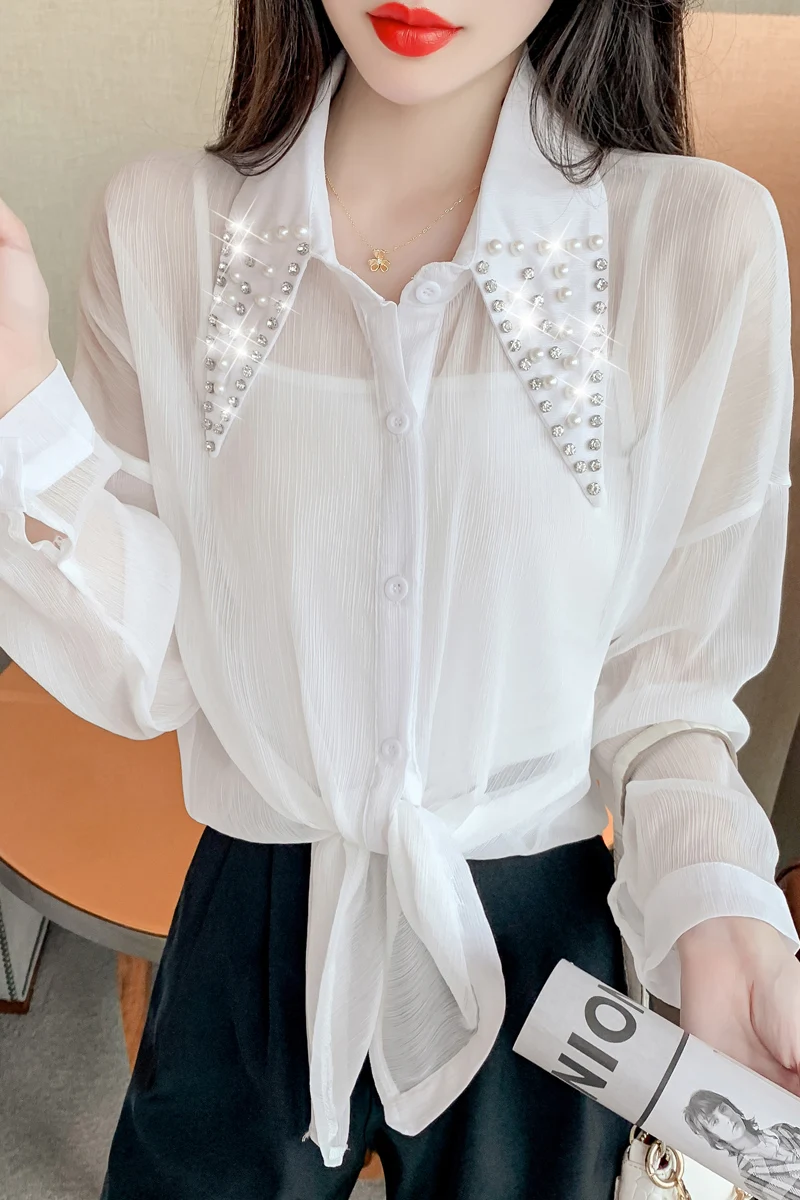 

Beaded diamond sunscreen shirt female chiffon long-sleeved 2021 summer new super fairy cardigan thin coat