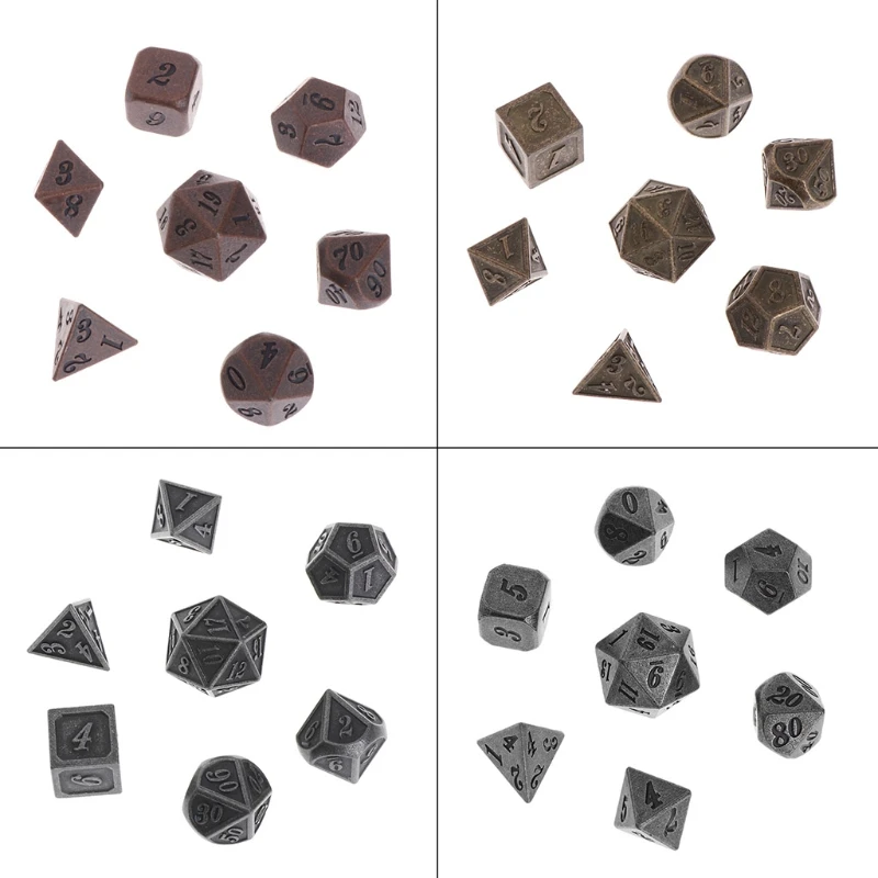 

1 Set Shiny Metal Dice 7 Dices D4 D6 D8 D10 D% D12 D20 For Board Games U2JB
