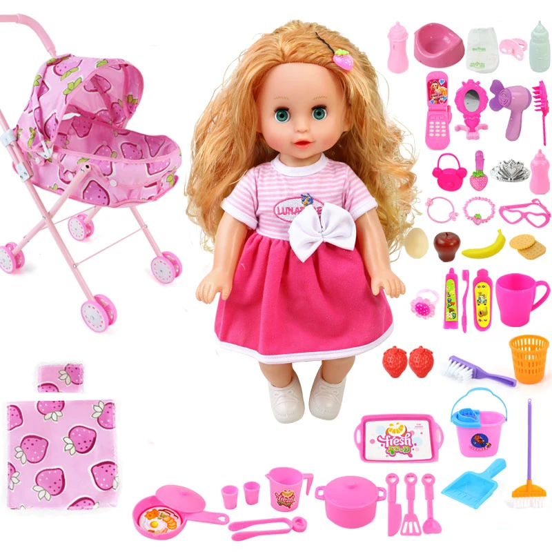 

35 см Bebe reborn girl говорящая кукла с розовой коляской, детская коляска, детские игрушки, reborn Baby подарки, можно пить pee