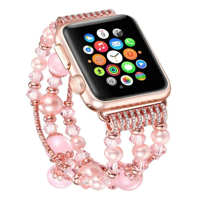 Ремешок для часов Apple Watch Series 5 4 3 2 1 с бусинами из агата и жемчуга женский ремешок