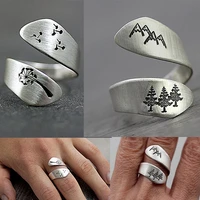 simple dandelion green tree forest ring mens and womens irregular adjustable ring fashion opening wedding party jewelry gift