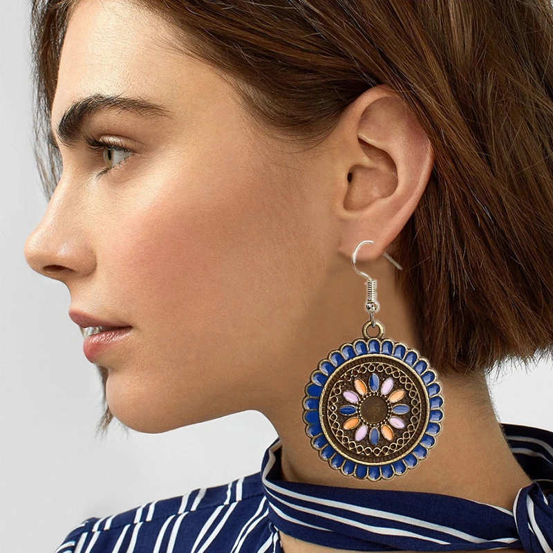 HOCOLE винтажном этническом стиле Цветочный Рисунок маслом серьги для женщин