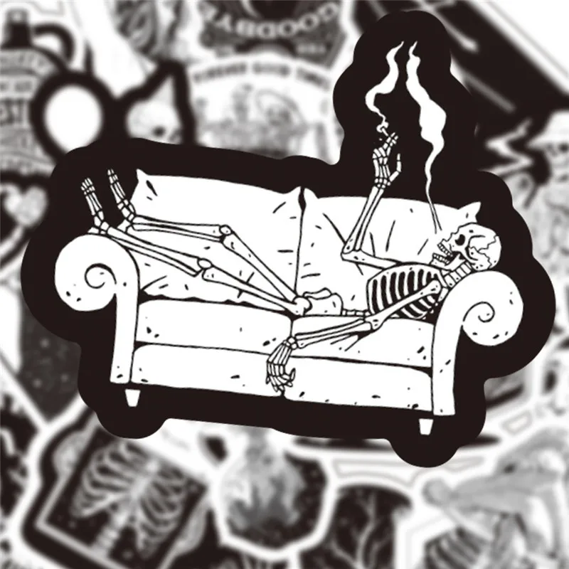 103050pcs cool black and white gothic skull stickers aesthetic laptop bike skateboard waterproof graffiti sticker pack kid toy free global shipping