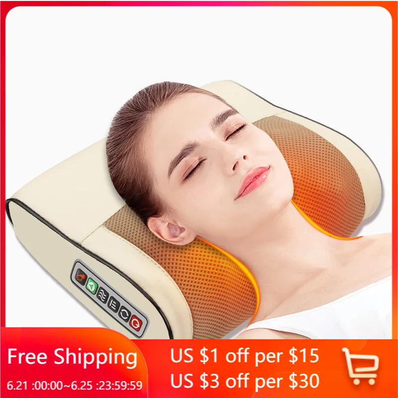 

Infrared Heating Electric Massage Pillow Neck Shoulder Back Head Body Musle Multi Relaxation Massager Shiatsu Relief Pain Device