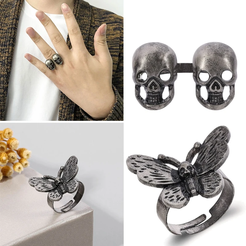 1 шт. открытые кольца в винтажном стиле панк с бабочкой/черепом регулируемые