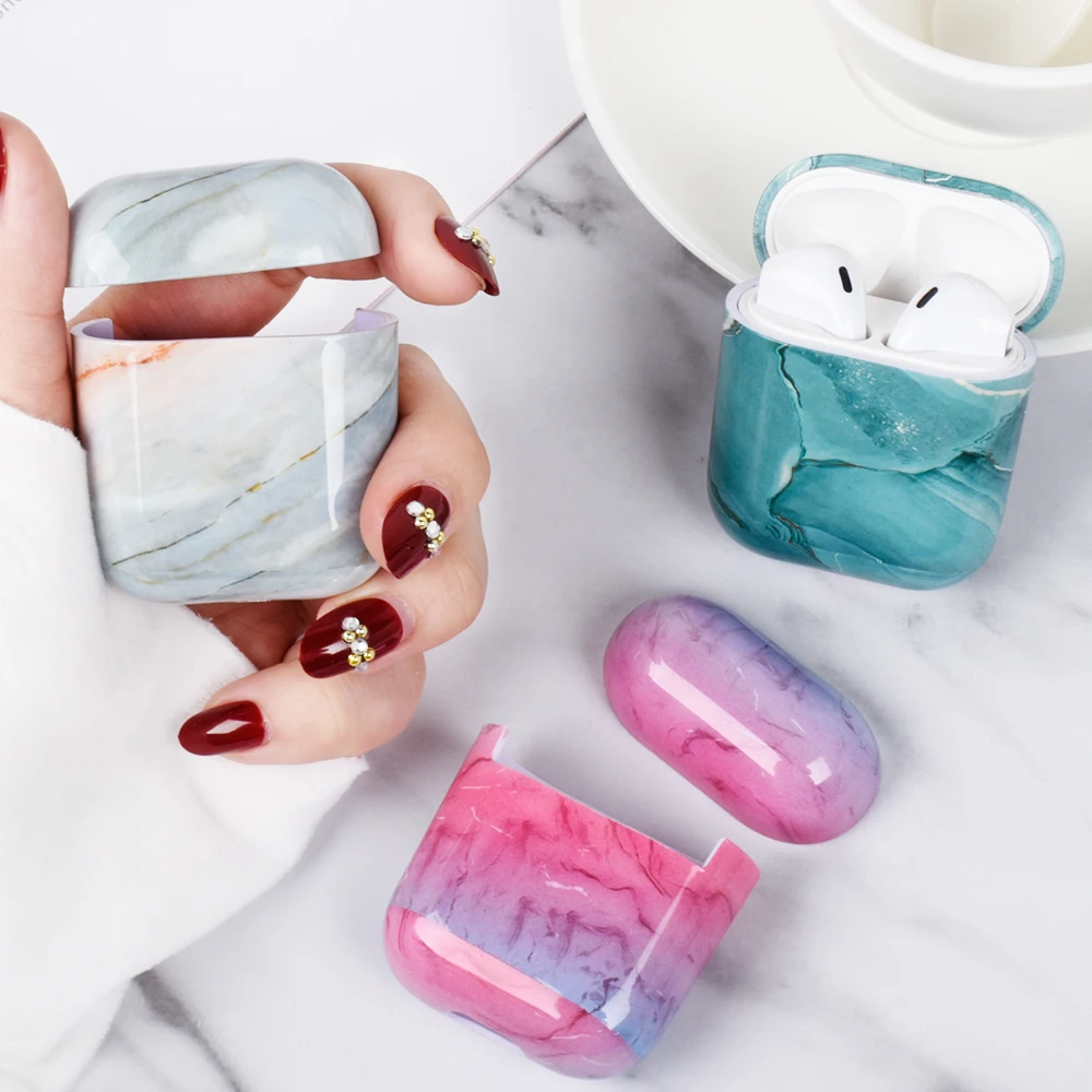 Модный чехол для Apple AirPods 2 наушники с мраморным узором жесткие ПК чехол-коробка