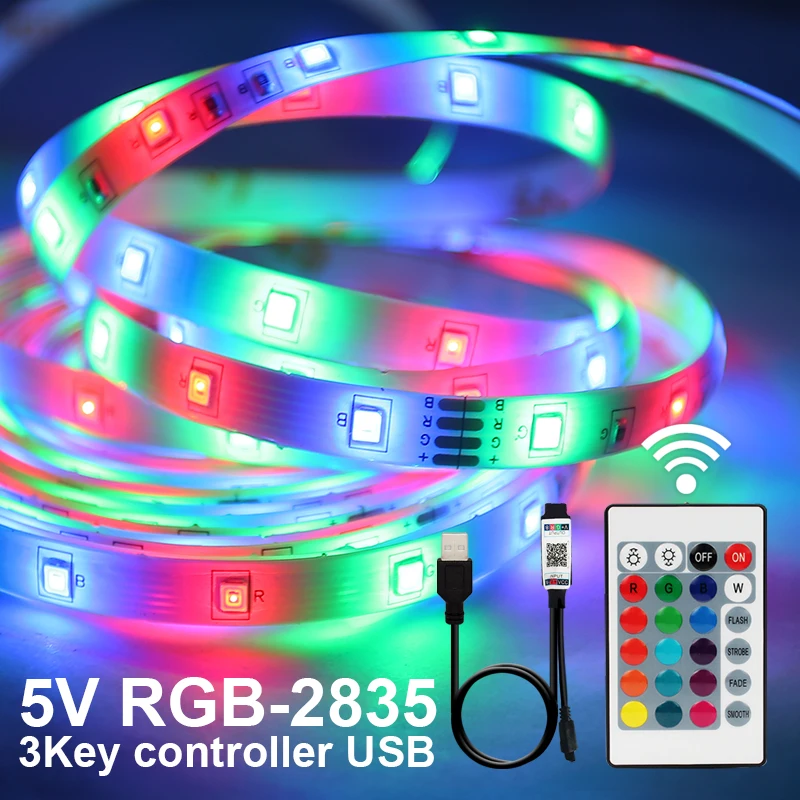 

5V DC 3 Key SMD2835 LED Strip Lights TV Background Luces led Decor RGB LED Flexible Tape Diode Bluetooth Remote Control Lighting