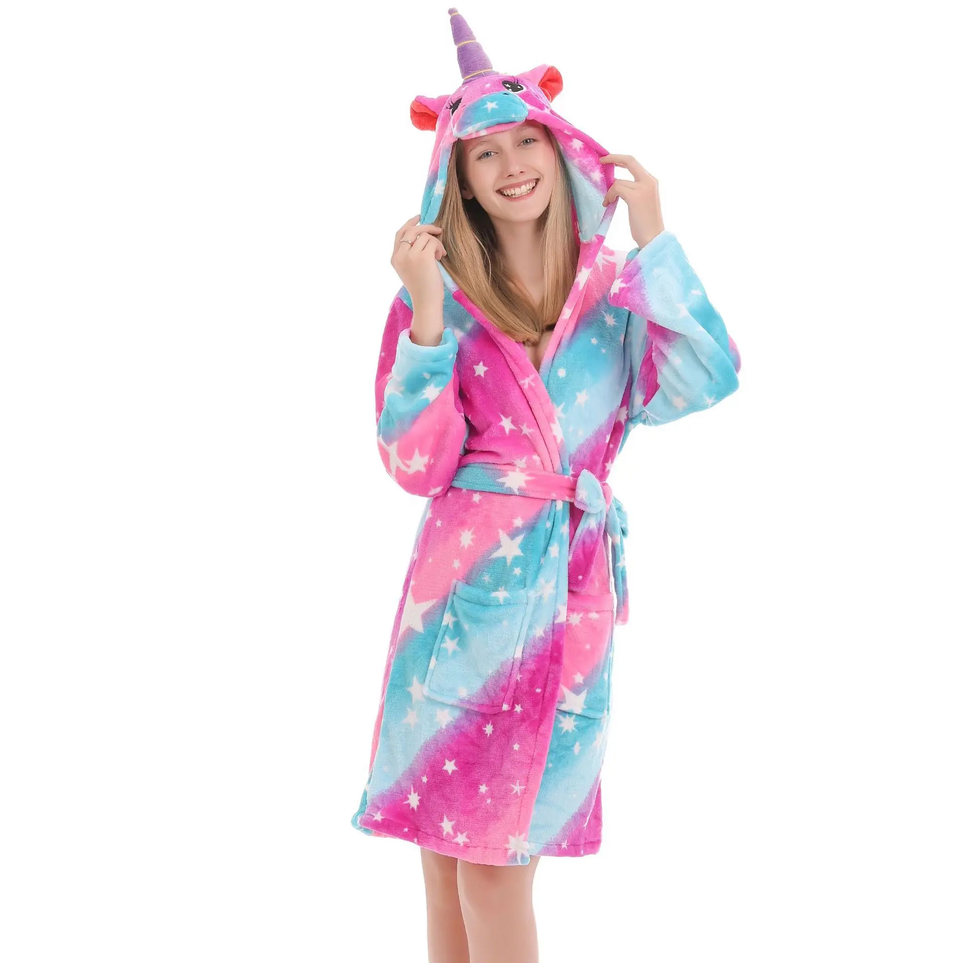 Халат фланелевый с капюшоном для взрослых бархатный банный халат кораллового