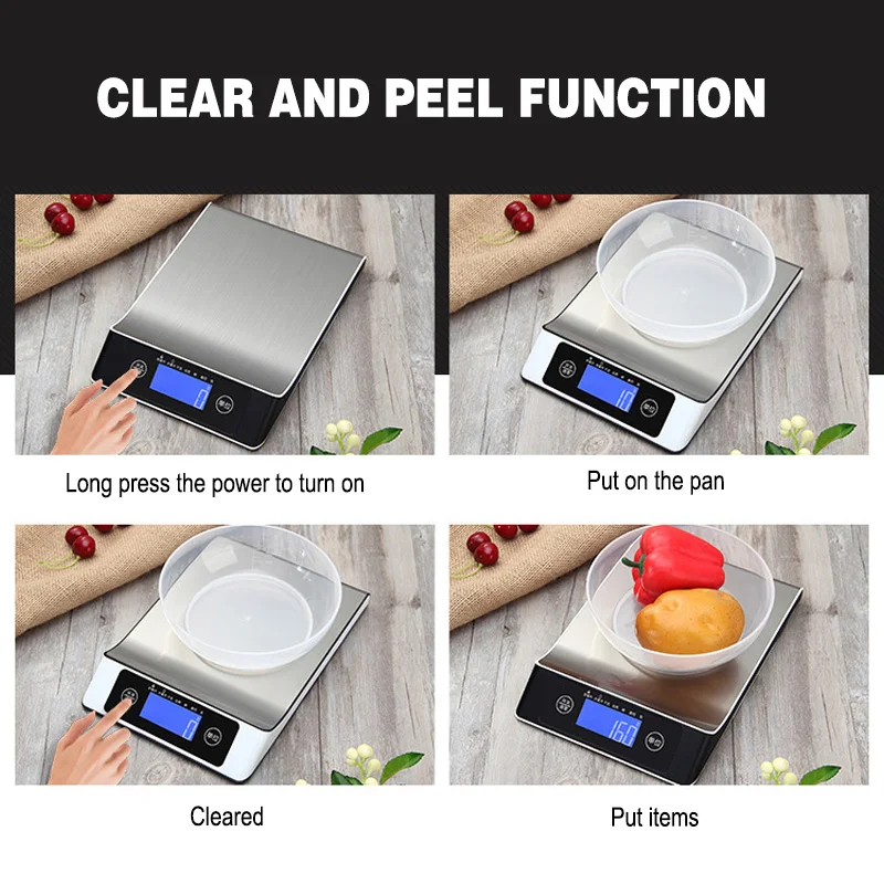 

5kg/10kg/15kg-1g Stainless Steel Electronic Digital Kitchen Weight Scale Food Scale For Cooking Baking Kg/tl/lb/oz/g/ml