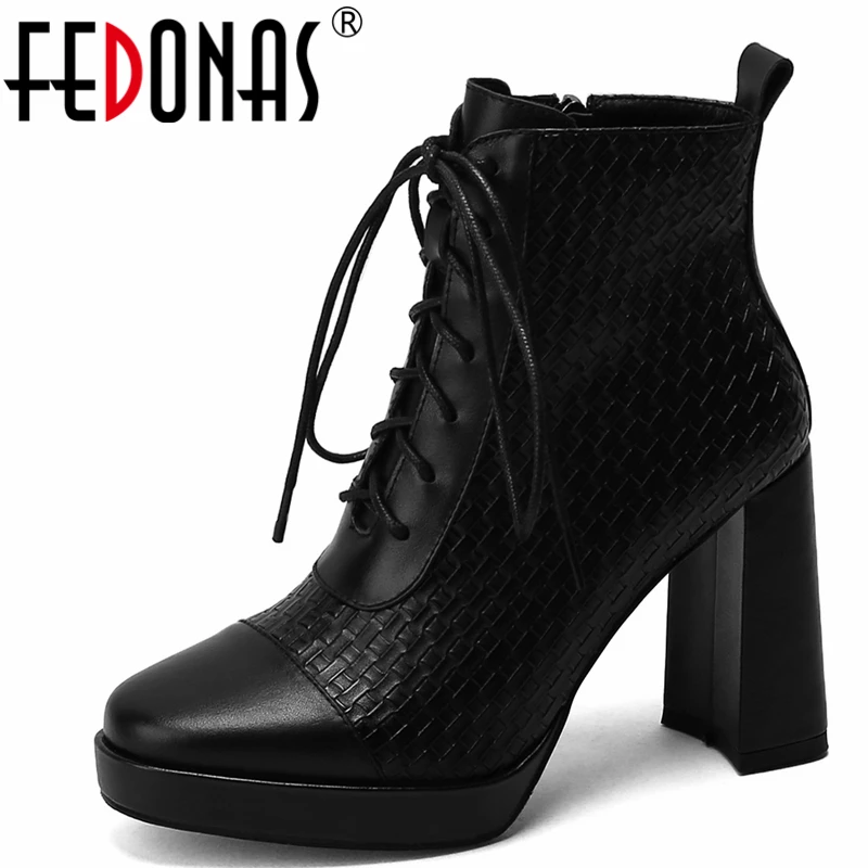 

FEDONAS/женские ботильоны на высоком каблуке; Офисные вечерние ботинки из натуральной кожи на платформе с перекрестной шнуровкой; Новинка 2021 г...