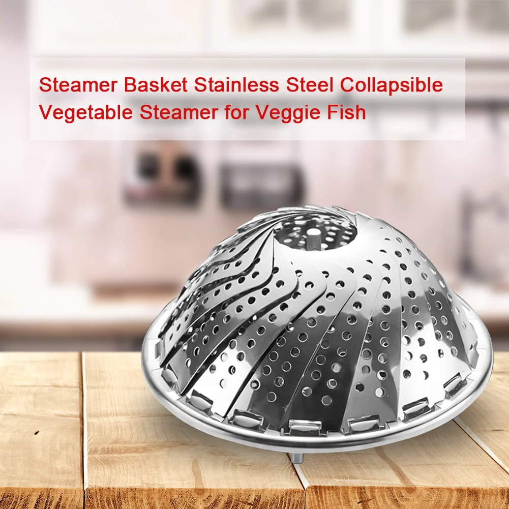 Vegetable Cooker Steamer Basket Collapsible Folding Mesh Stainless Steel Strainer Expandable Food | Дом и сад