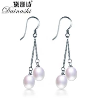 dainashi 100 genuine freshwater cultured oval pearl dangle drop earrings fashion 925 sterling silver hook earrings for women
