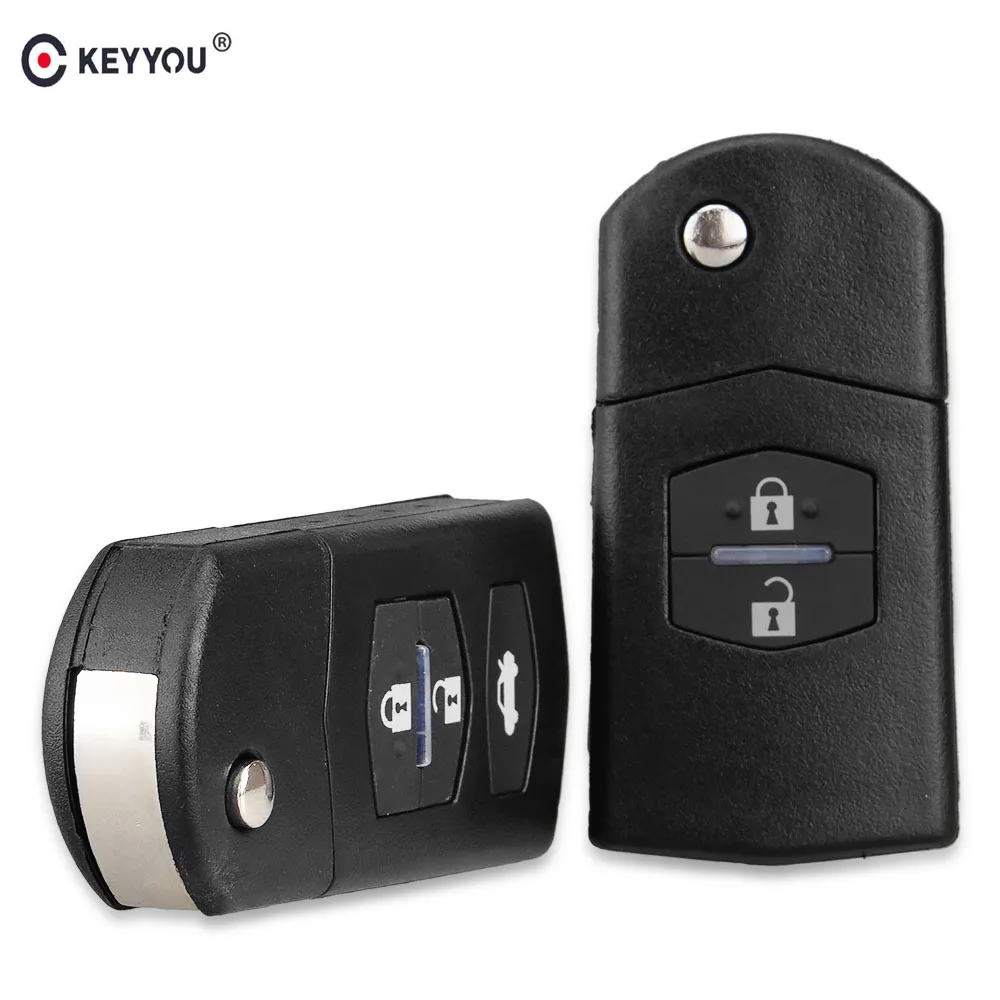KEYYOU 2 кнопки дистанционного брелока оболочки чехол складной Флип с невырезанным лезвием для Mazda 3 5 6