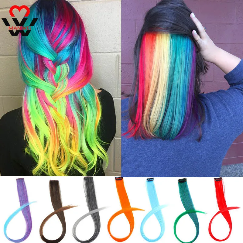 Прямые накладные пряди для волос MANWEI разноцветные синтетические наращивания