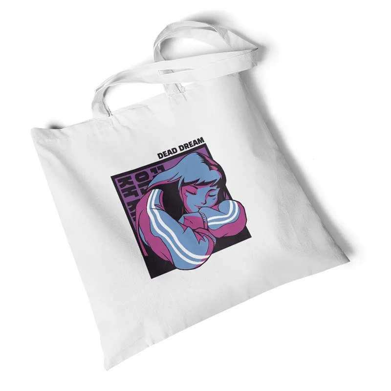 Модная холщовая женская сумка с аниме принтом девушки большая дорожная для