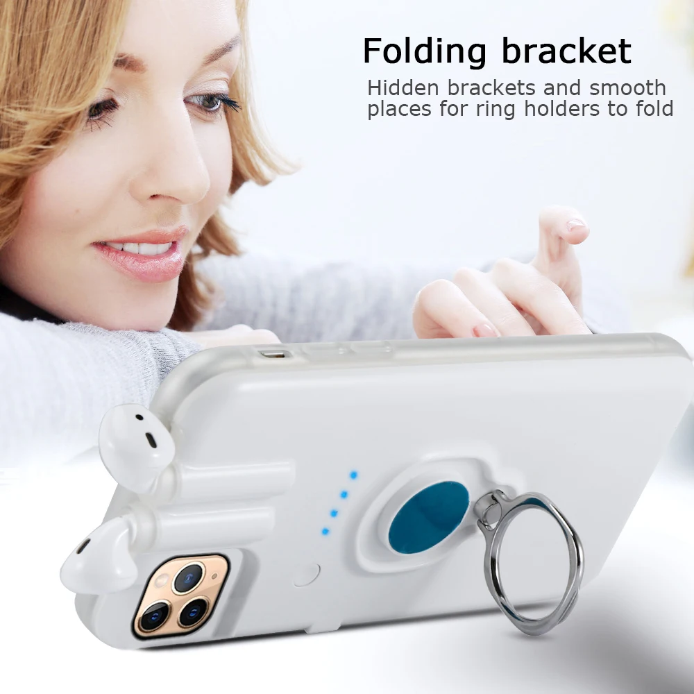 For iPhone 11 Pro Max Xs Xr X 8 7 Plus 6 6s Case Finger Ring Holder Cover AirPods 1 2 Charging Bag |