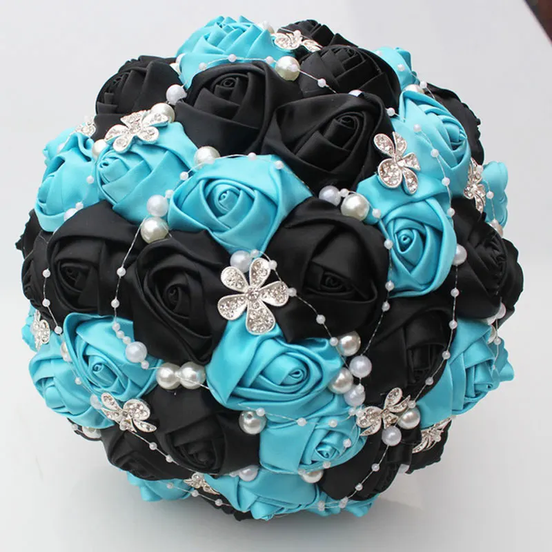 Атласный букет розы Королевского синего цвета фуксии Свадебный невесты с