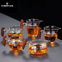 japanese teacup heat resistant glass wood handle fair cup kung fu drinkware transparent tea dispenser tea bowl puer cup