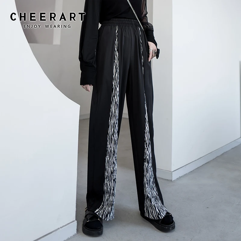 Женские широкие брюки с принтом зебры CHEERART длинные высокой талией и эластичной
