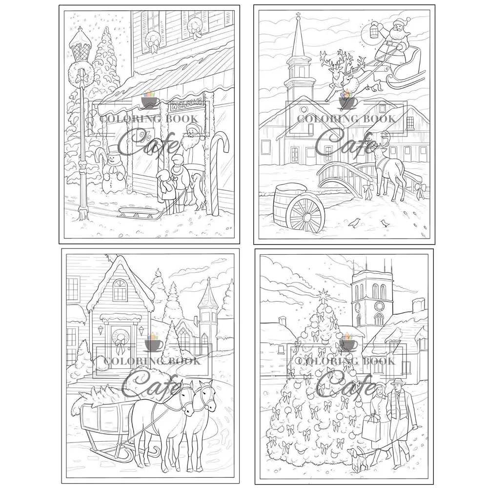 Маленький Рождественский городок раскраска: Рождественская Раскраска с милыми и