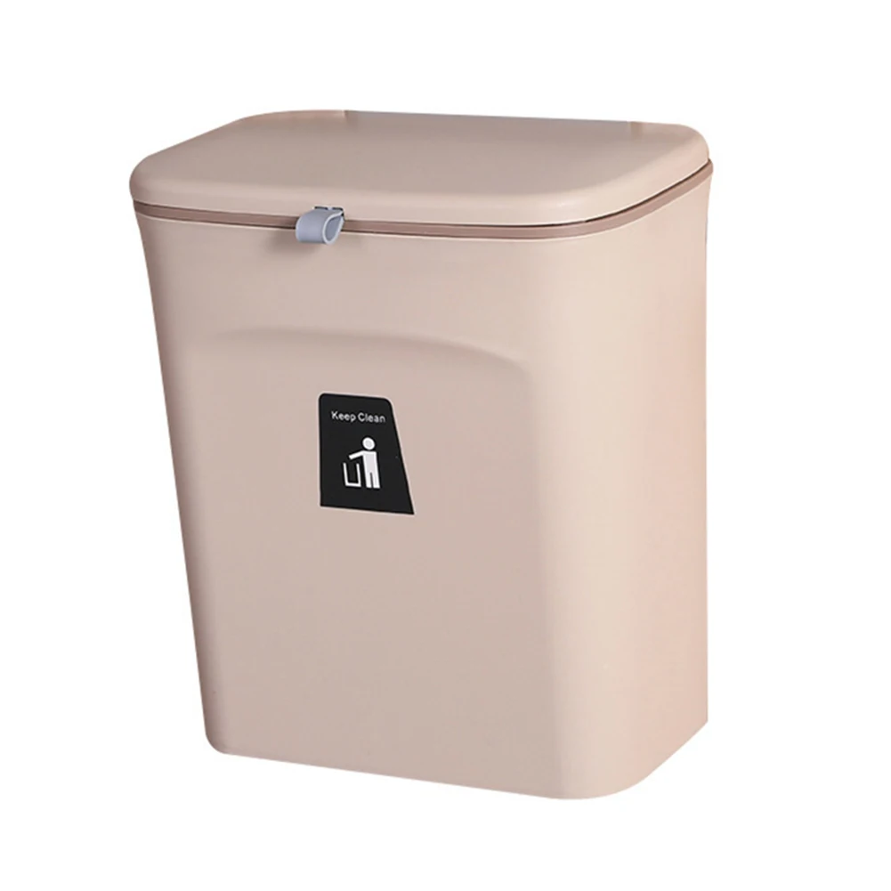 

Hanging Trash Can for Kitchen Cabinet Door with Lid Wall Mounted Counter Waste Bin Plastic EIG88